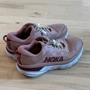 Hoka One One Bondi 7 Misty Rose Pink Cordovan White Running Shoes- 10-Read